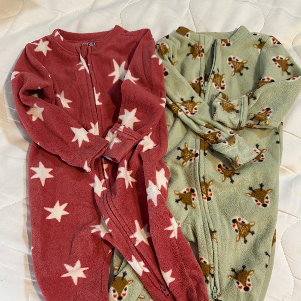 Red and Green Star and Reindeer Baby Onesies